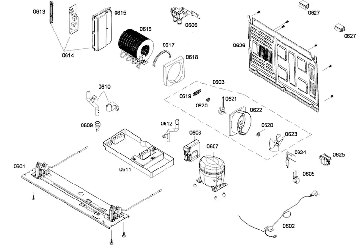 Compressor Diagram and Parts List for B22CS50SNB 01 Bosch Refrigerator