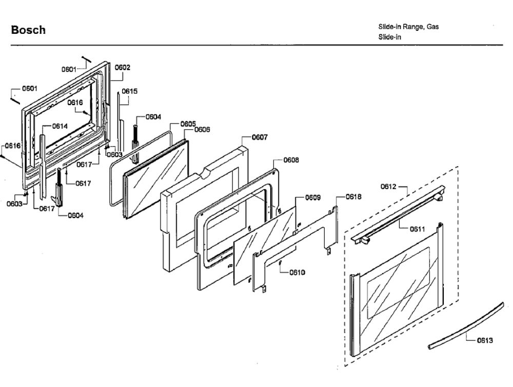 Door Diagram and Parts List for HDI7032U 06 Bosch Range