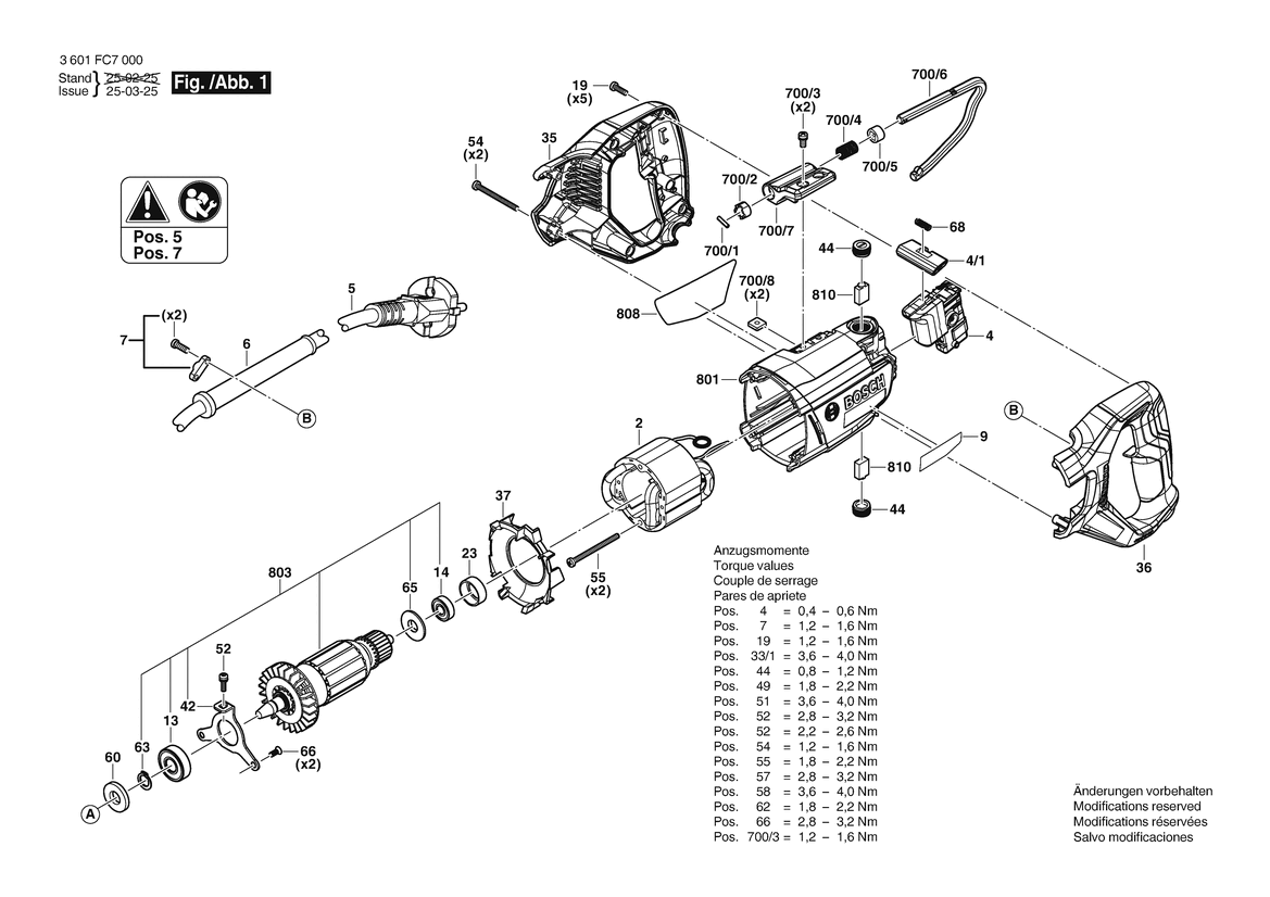 Figure 1 Diagram and Parts List for 3601FC7010 GSA12-30 Bosch Reciprocating Saw