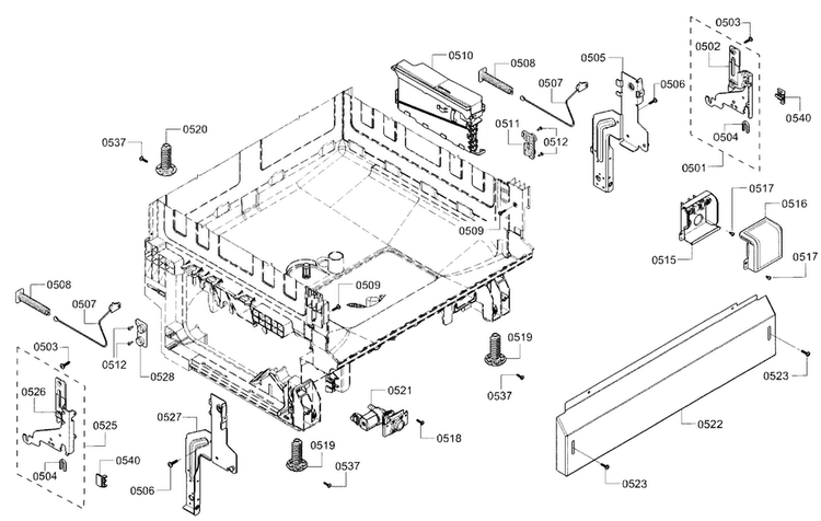Base Diagram and Parts List for SHE3AR55UC 21 Bosch Dishwasher