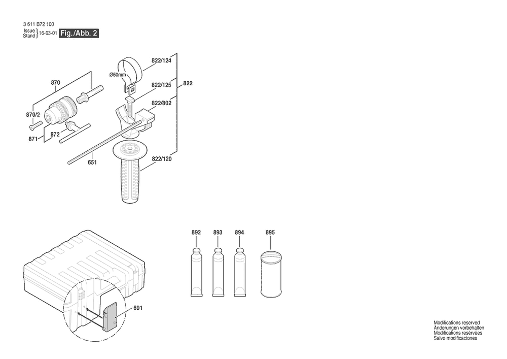 Section 2 Diagram and Parts List for GBH2-24 3611B72130 Bosch Hammer Drill