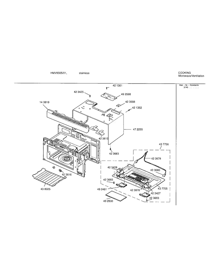 Base Plate Assembly Diagram and Parts List for HMV9305 01 Bosch Microwave