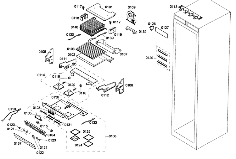 Freezer Assy Diagram and Parts List for T24IR70NSP 33 Thermador Refrigerator