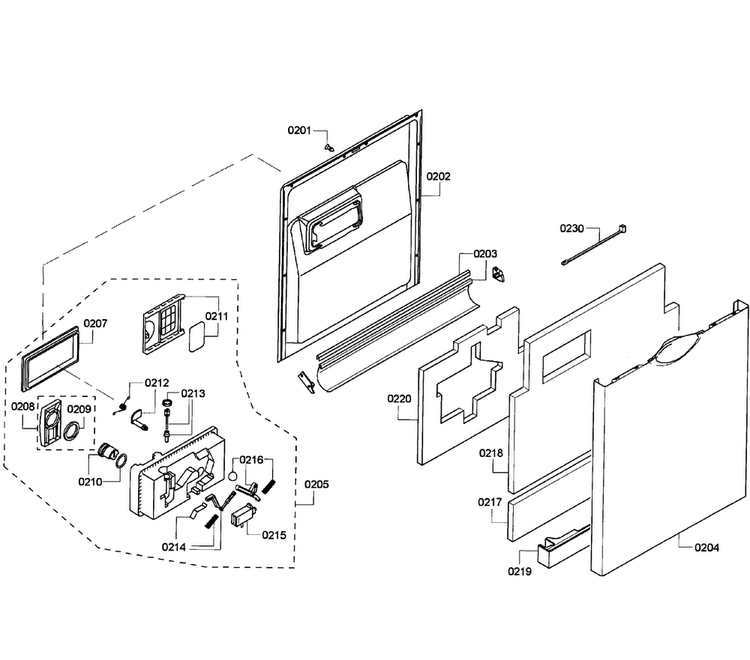 Door Assy Diagram and Parts List for SHE55M16UC 60 Bosch Dishwasher