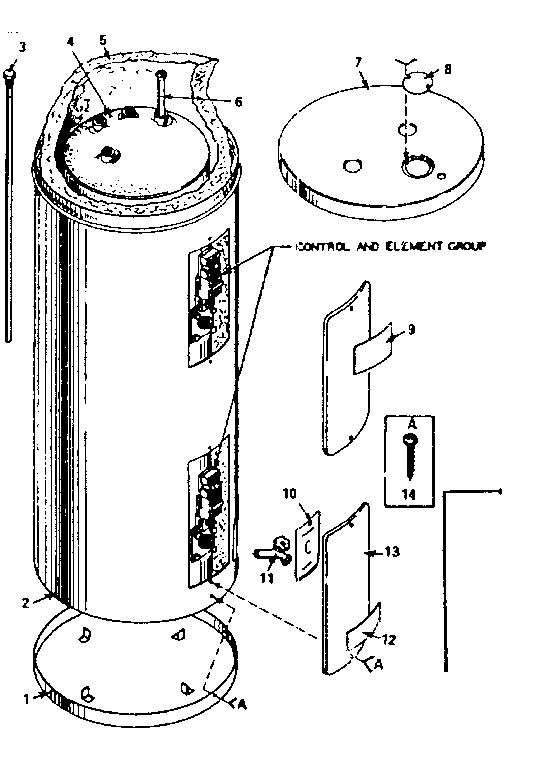 Non-functional Replacement Parts Diagram and Parts List for 15332220  Kenmore Water Heater