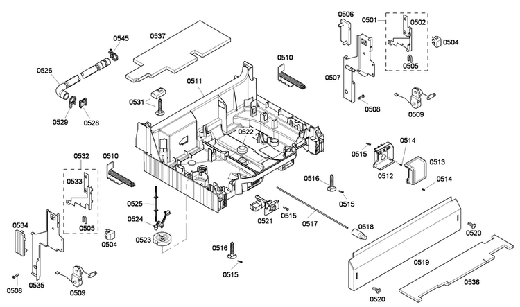 Base Assy Diagram and Parts List for SHE45C02UC 56 Bosch Dishwasher