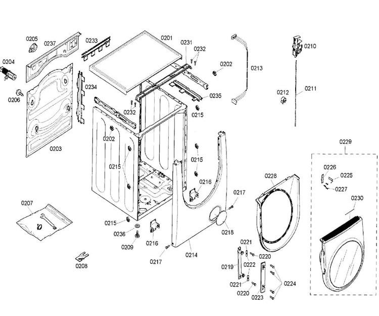 Cabinet Diagram and Parts List for WFMC640SUC 03 Bosch Washer