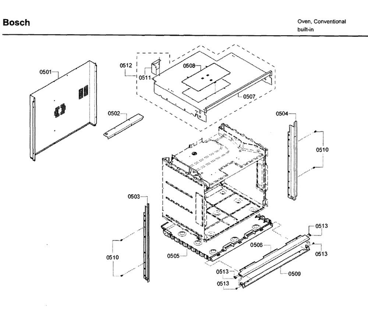 Frame Diagram and Parts List for HBL3460UC 09 Bosch Wall Oven