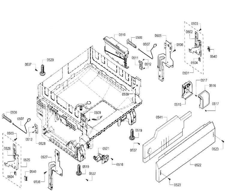 Base Assy Diagram and Parts List for SHE3ARF2UC 21 Bosch Dishwasher
