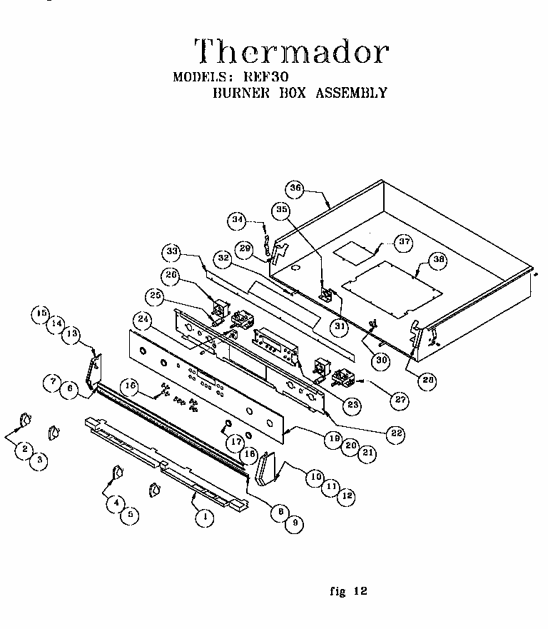 Burner Box Assembly Diagram and Parts List for REF30RS 9707 & UP Thermador Range