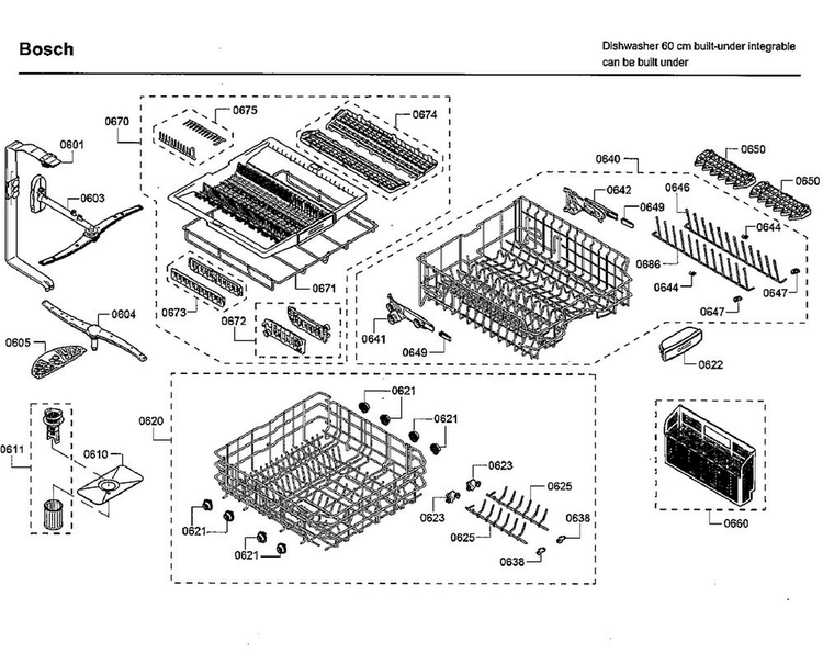 Rack Asy Diagram and Parts List for SHPM65W52N 01 Bosch Dishwasher
