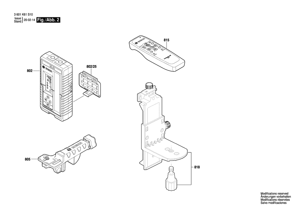 Page 2 Diagram and Parts List for GRL2000-40HV 3601K61S10 Bosch Laser Level
