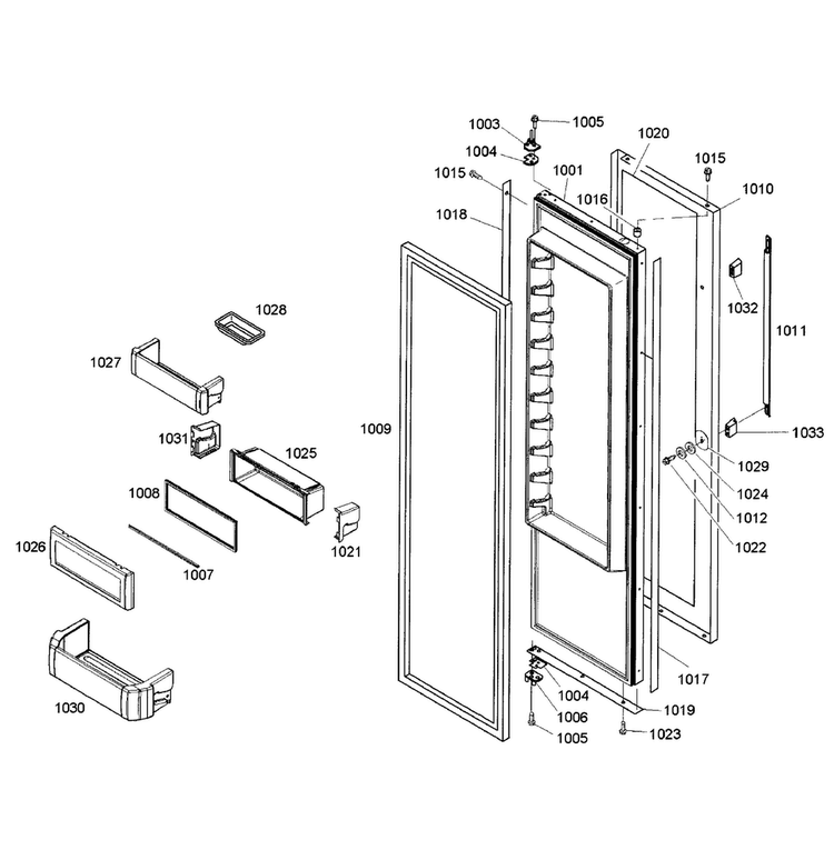 Right Door Diagram and Parts List for KBUDT4255E 04 Thermador Refrigerator