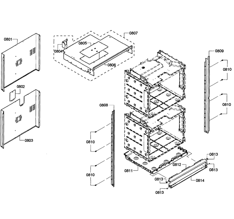 Cabinet Assy Diagram and Parts List for HBL5660UC 08 Bosch Wall Oven