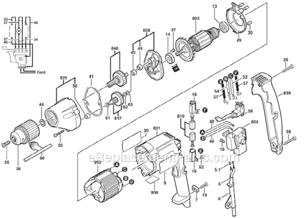 Page A Diagram and Parts List for 1000VSR 0601000739 Bosch Electric Drill