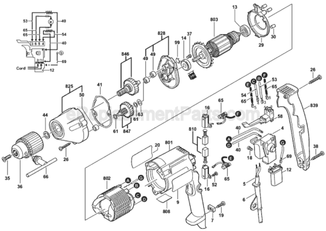 Page A Diagram and Parts List for 1021VSR 0601021703 Bosch Electric Drill