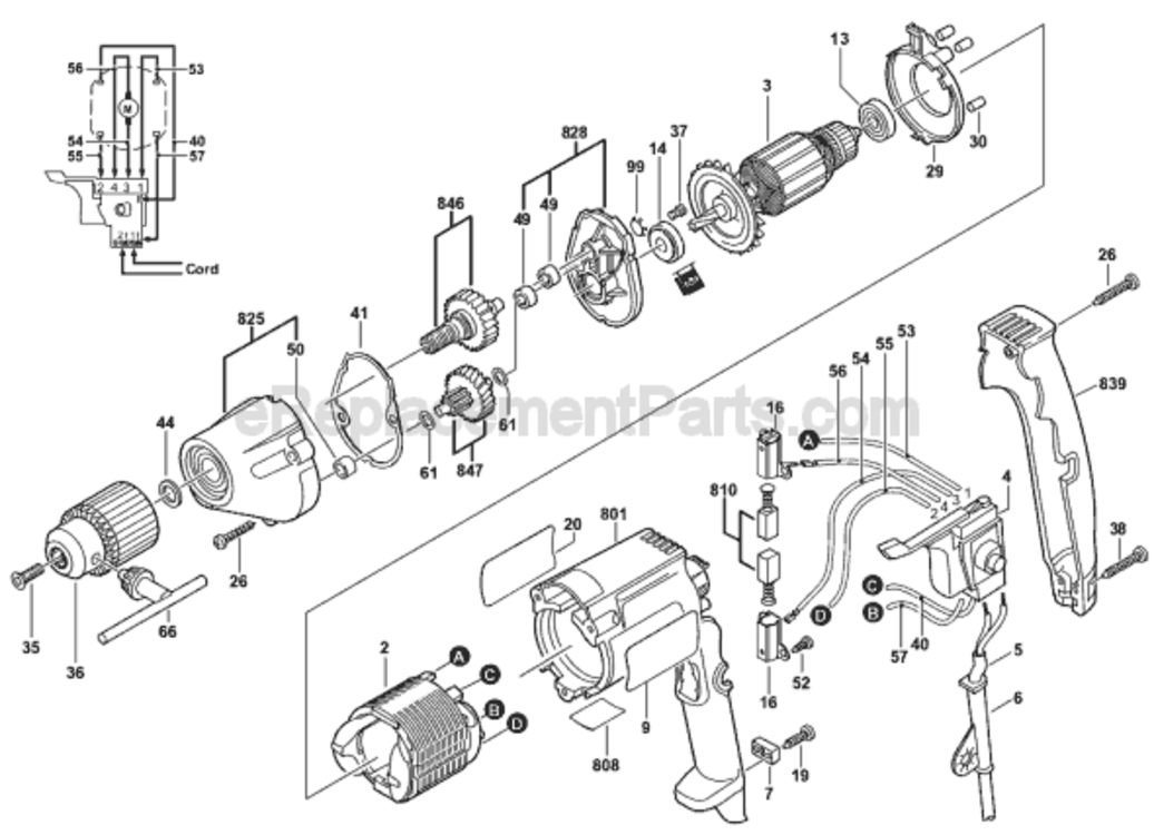 Page A Diagram and Parts List for 1022VSR 0601022734 Bosch Electric Drill