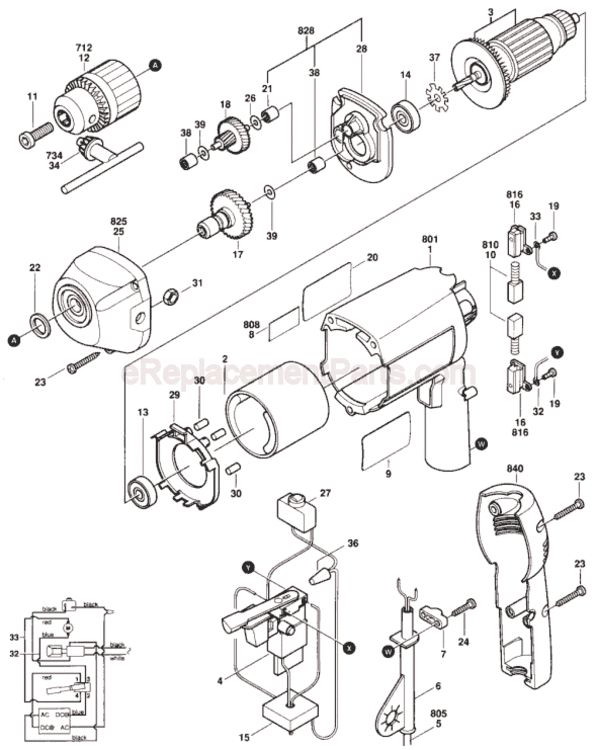 Page A Diagram and Parts List for 1024VSR 0601024034 Bosch Electric Drill