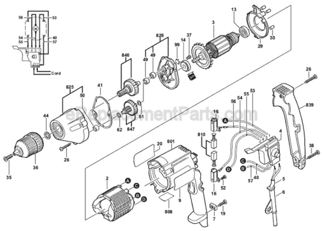 Page A Diagram and Parts List for 1026VSR 0601026734 Bosch Electric Drill
