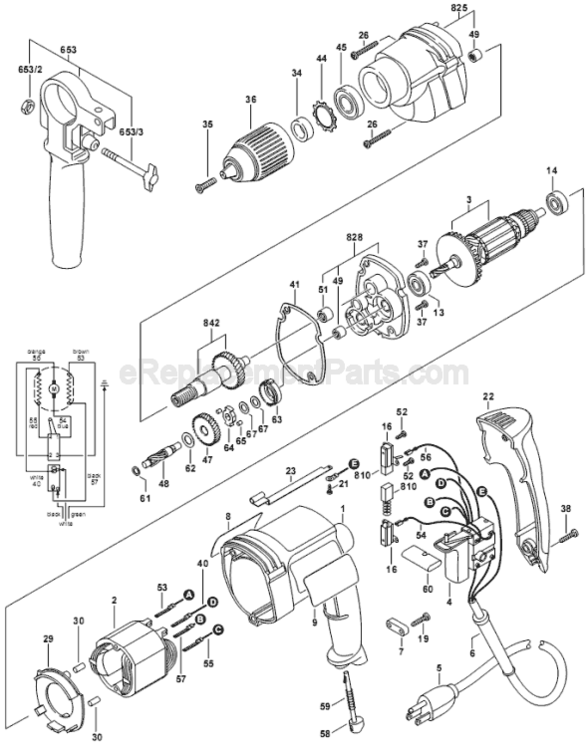Page A Diagram and Parts List for 1012VSR 0601044739 Bosch Electric Drill