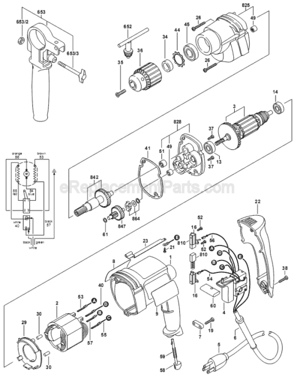 Page A Diagram and Parts List for 1013VSR 0601045639 Bosch Electric Drill