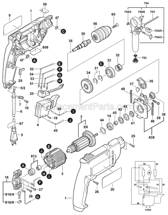 Page A Diagram and Parts List for 1140VSR 0601140639 Bosch Hammer Drill