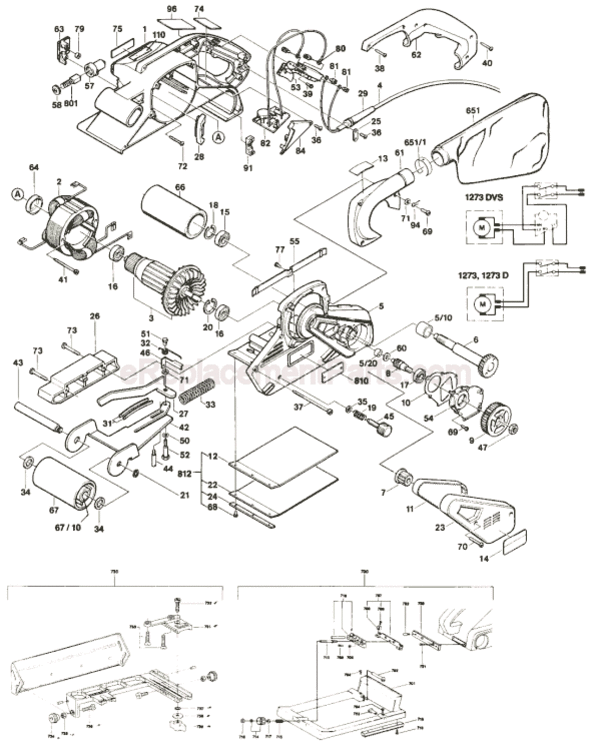 Page A Diagram and Parts List for 1273D 0601273934 Bosch Belt or Drum Sander