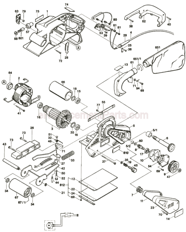 Page A Diagram and Parts List for B7450 0601273935 Bosch Belt or Drum Sander