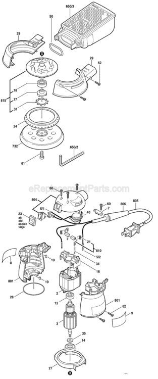 Page A Diagram and Parts List for 1295DVS 0601295739 Bosch Orbital or Palm Sander