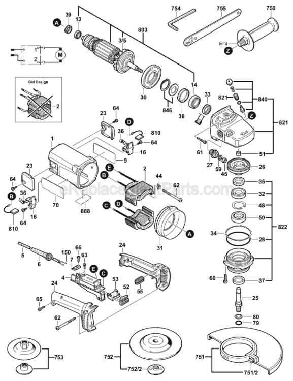 Page A Diagram and Parts List for 1363 0601363039 Bosch Angle Grinder