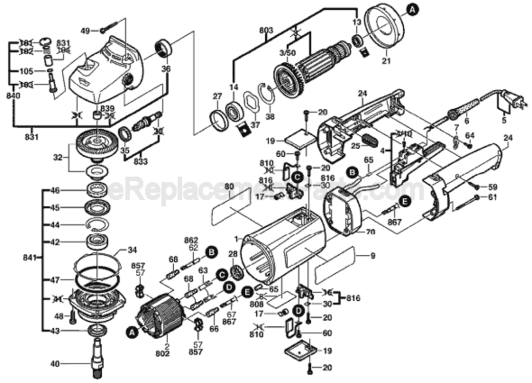 Page A Diagram and Parts List for 1366EVS 0601366739 Bosch Sander Polisher