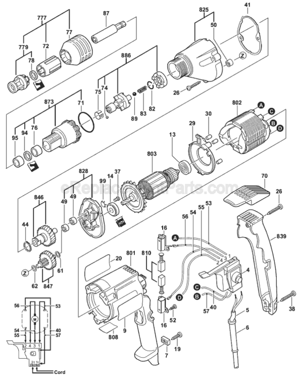 Page A Diagram and Parts List for B6980 0601405735 Bosch Electric Drill