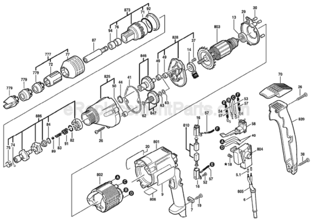 Page A Diagram and Parts List for 1422VSRQ 0601422739 Bosch Electric Drill
