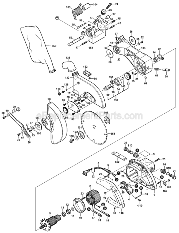 Page B Diagram and Parts List for B3915 0601475035 Bosch Miter Saw