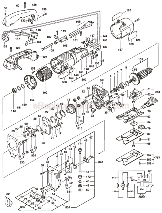 Page A Diagram and Parts List for 1581DVS 0601581434 Bosch Jig Saw