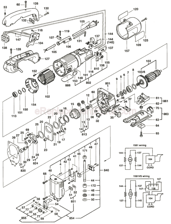 Page A Diagram and Parts List for 1581VS 0601581534 Bosch Jig Saw
