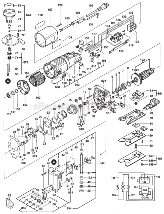 Page A Diagram and Parts List for 1582DVS 0601582934 Bosch Jig Saw