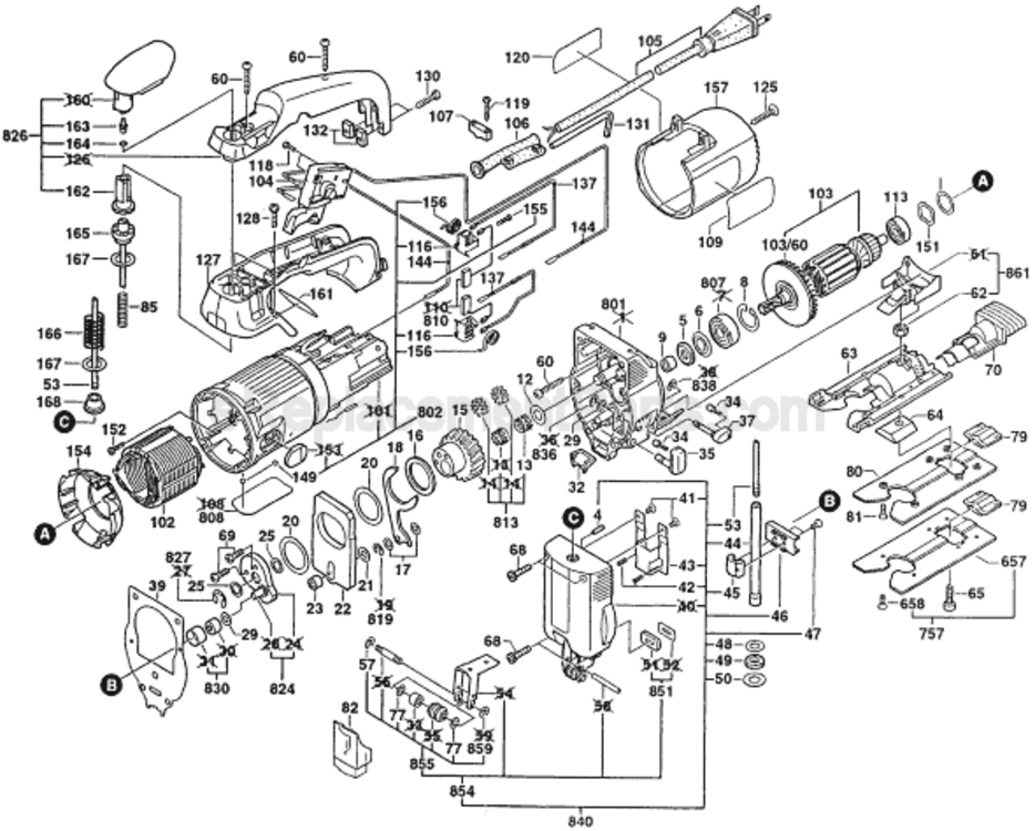 Page A Diagram and Parts List for 1587DVS 0601587839 Bosch Jig Saw