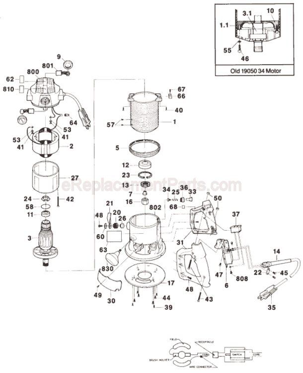 Page A Diagram and Parts List for 1600 0601600034 Bosch Router