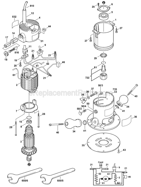 Page A Diagram and Parts List for 1604A 0601604361 Bosch Router