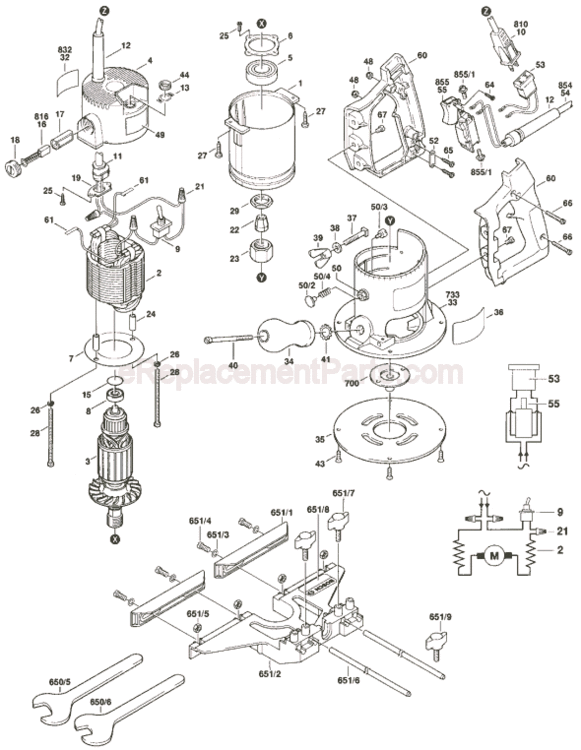 Page A Diagram and Parts List for 1606 0601606034 Bosch Router