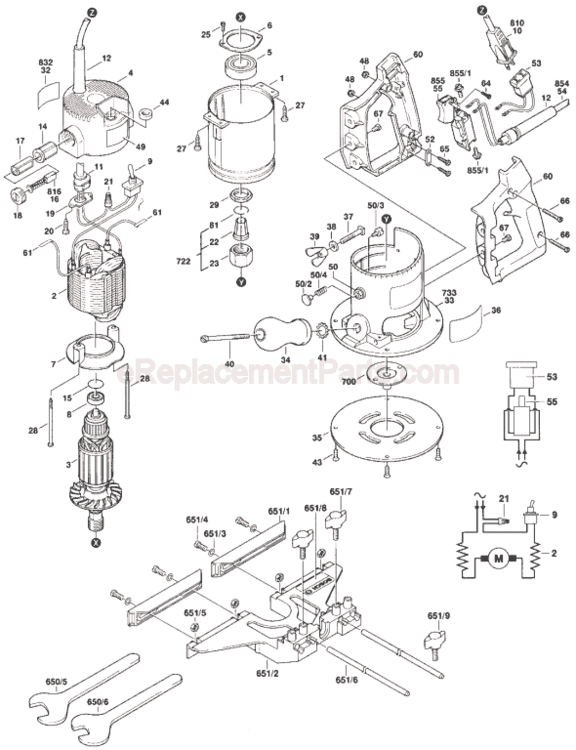 Page A Diagram and Parts List for 1606A 0601606334 Bosch Router