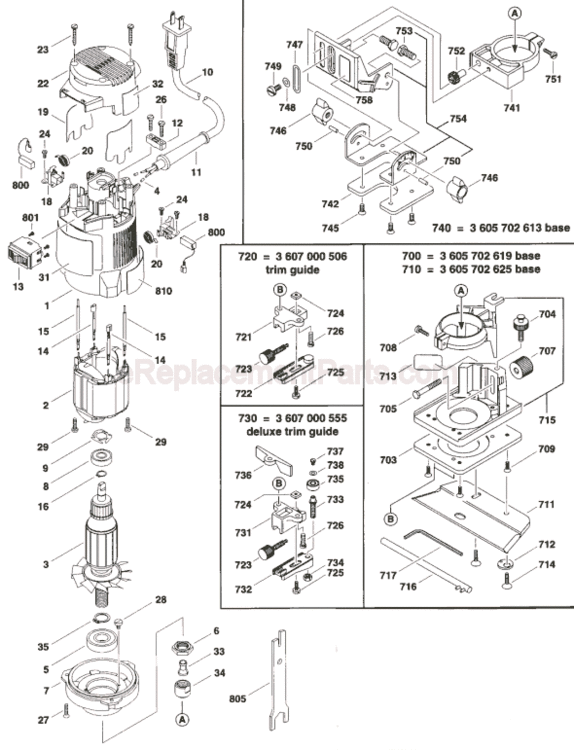 Page A Diagram and Parts List for 1608L 0601608234 Bosch Laminate Trimmer