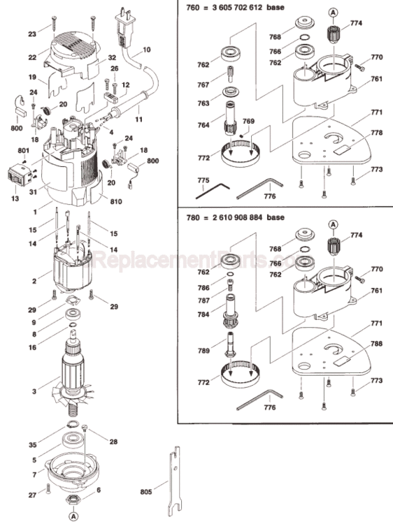 Page A Diagram and Parts List for 1609A 0601609134 Bosch Laminate Trimmer