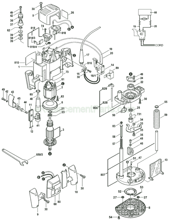 Page A Diagram and Parts List for B1450 0601613735 Bosch Router