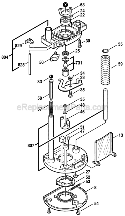 Page B Diagram and Parts List for 1614EVS 0601614734 Bosch Router