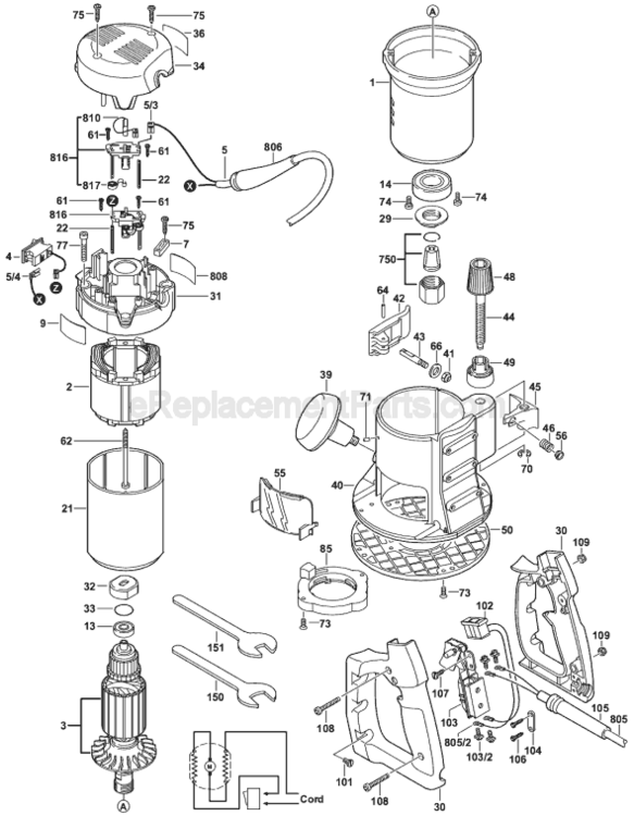 Page A Diagram and Parts List for 1618 0601618039 Bosch Router