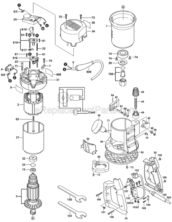 Page A Diagram and Parts List for 1618EVS 0601618739 Bosch Router