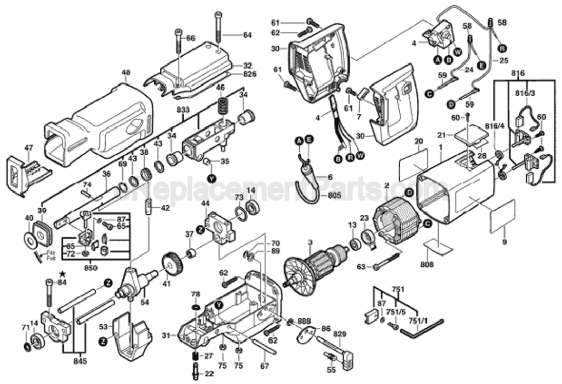 Page A Diagram and Parts List for 1634VS 0601634839 Bosch Reciprocating Saw