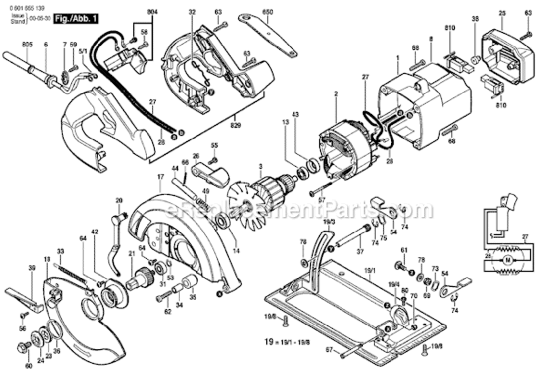 Page A Diagram and Parts List for B5600 0601655169 Bosch Circular Saw